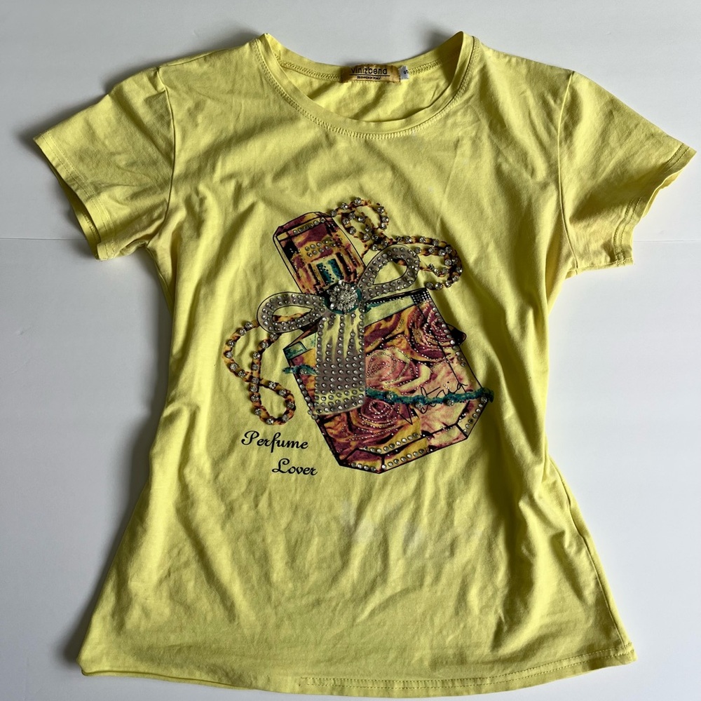 Vintage Y2K Vinizbena Bright Butter Yellow Embellished Baby Tee